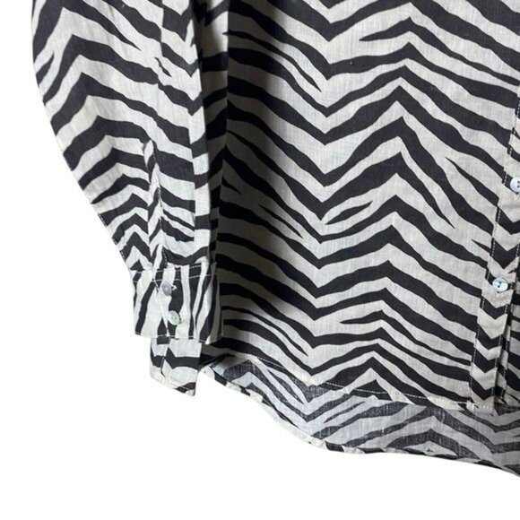 Tahari Womens Linen Button Down Medium Lagenlook Oversized Animal Print Zebra - Picture 4 of 7